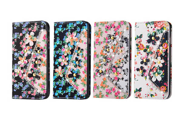 Samsung flower and diamond leather cover 