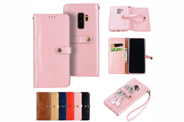 Soft leather wallet cover with cable/earphone buckle